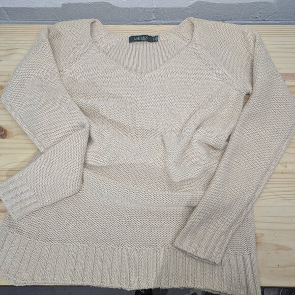 Lauren Ralph Lauren V-Neck Sweater Cream Size Large - Picture 1 of 8